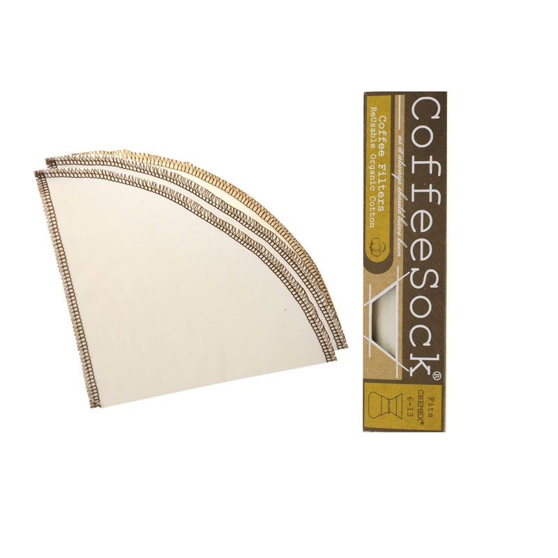 CoffeeSock â€™The Originalâ€™ Reusable 100% Organic Cotton Coffee Filters - 2 pack - Fits ChemexÂ® Filters 6-13 cup Half Moon | Coffee Sock Cloth Coffee Filter | Organic Cotton Alternative - Eco-Friendly - Image 2